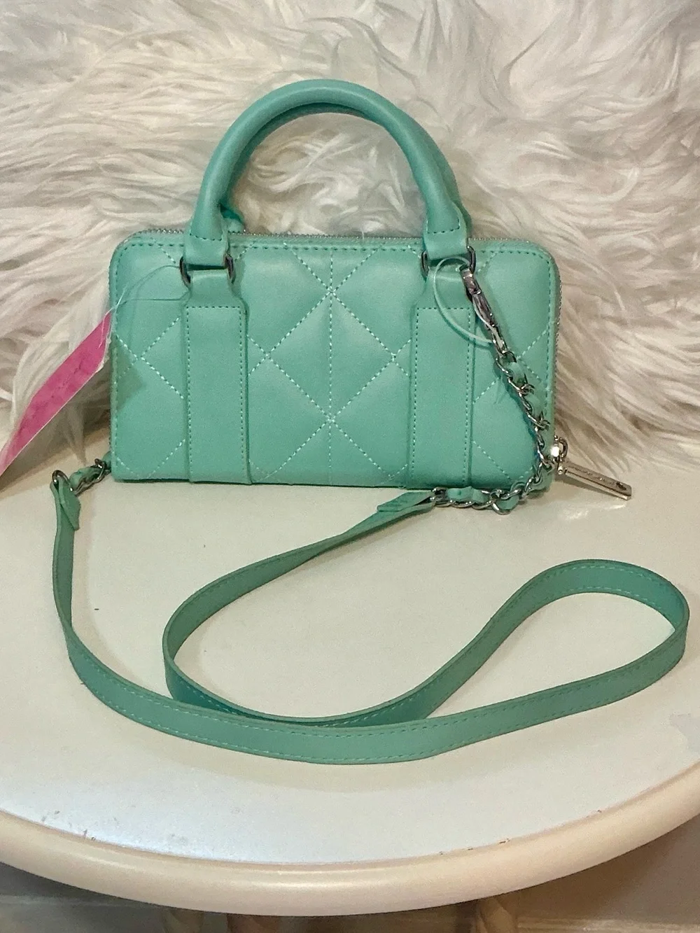 Betsey Johnson NWT XOLAYLA Mint Quilted Leather Top-Handle Mini Crossbody Bag